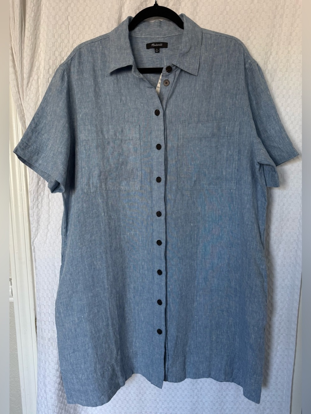 Madewell Relaxed Mini Shirtdress 100% Linen Sunfaded Blue XL NWT - Picture 2 of 8